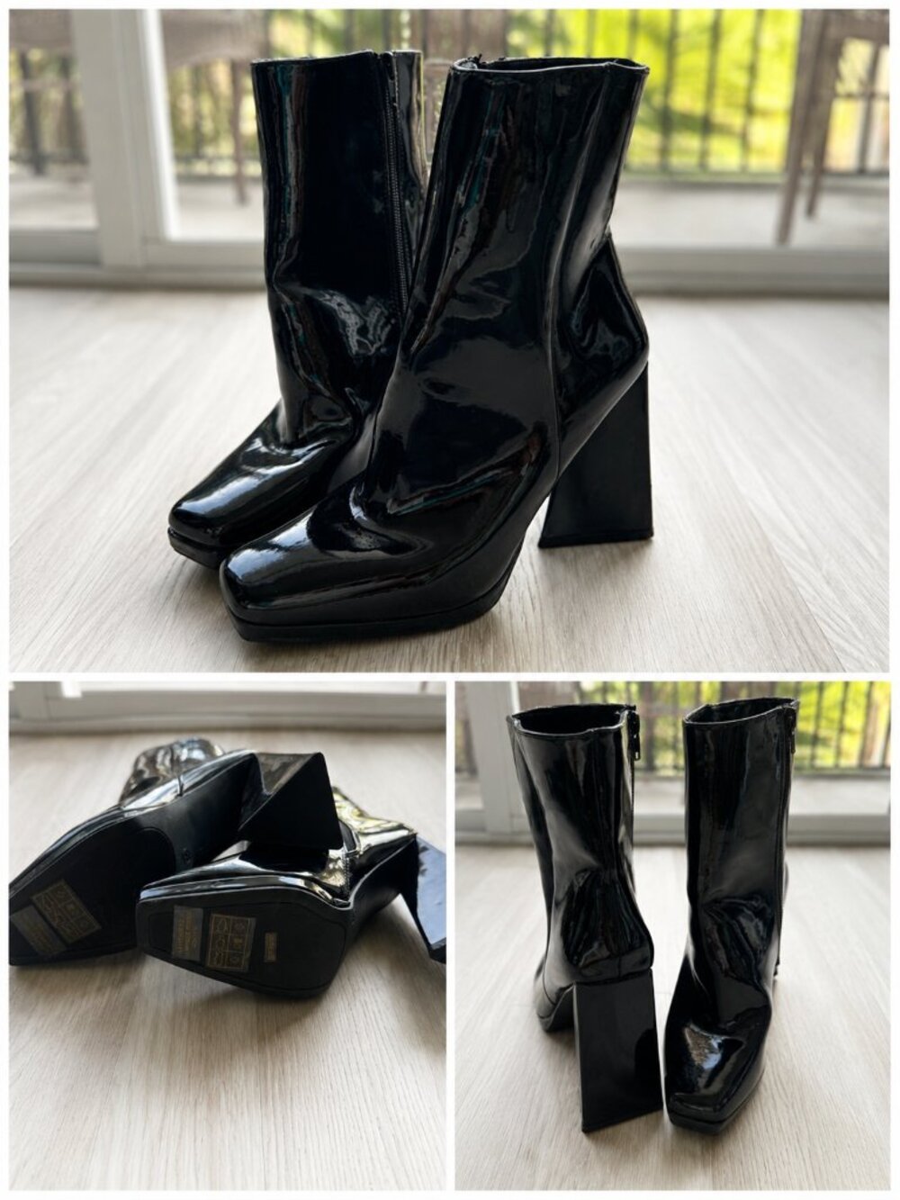 NWOT Fashion Nova Black Shiny Heeled Booties